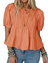 Tankaneo Womens Puff Sleeve Peplum Babydoll Tops