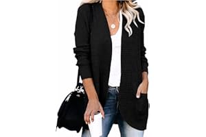 Flovey Womens Long Sleeve Open Front Cardigans Chunky Knit Draped Sweaters Outwear with Pockets