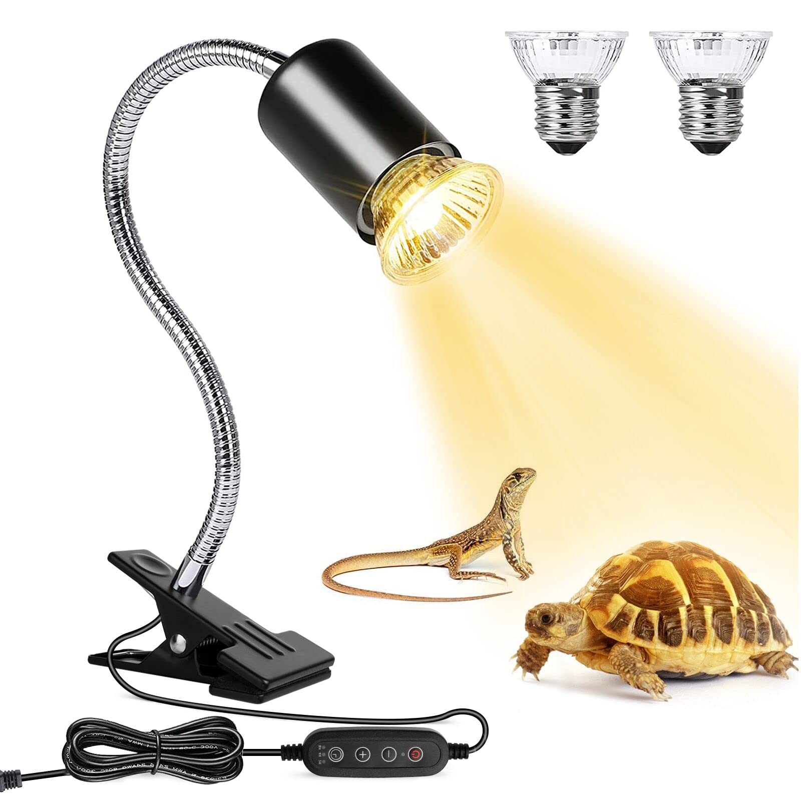 Photo 1 of Buddypuppy Reptile Heat Lamp, UVA UVB Reptile Light with 360° Rotatable Hose and Timed, Heating Lamp with 2 Bulbs Suitable for Bearded Dragon Reptiles Turtle Lizard Snake (Heat Lamp 25w/50w Bulb)