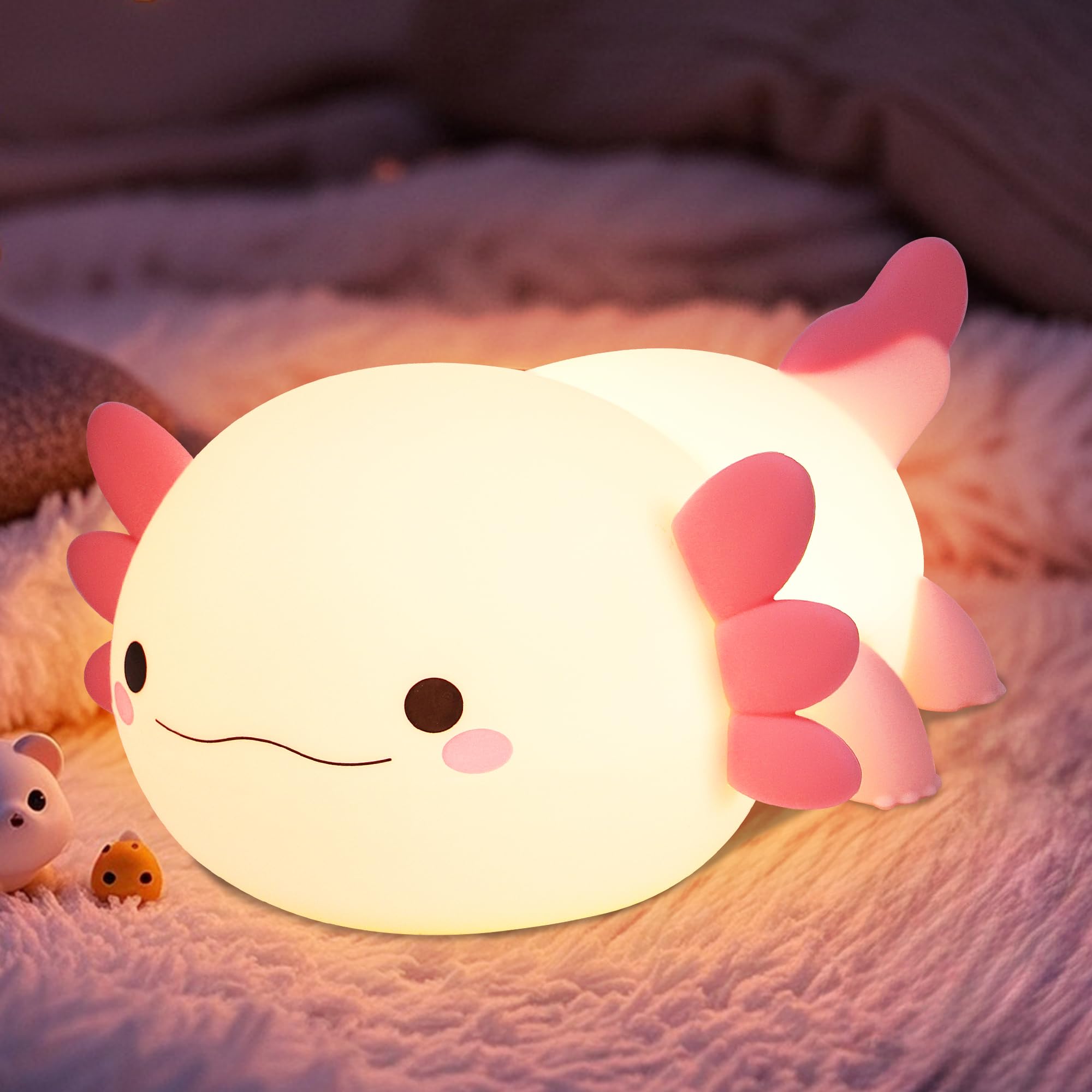 CooPark Axolotl Night Light, Axotolt Gifts for Kids, Cute Silicone Axotolts Lamp with Timer Dimmable, Nursery Nightlight for Breastfeeding, Bedroom Decor for Child Baby Girls