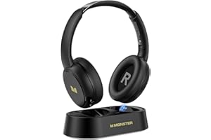 Monster TVLink 300 Casque sans fil, casque TV sans fil pour personnes âgées avec base de charge émetteur, casque supra-auricu