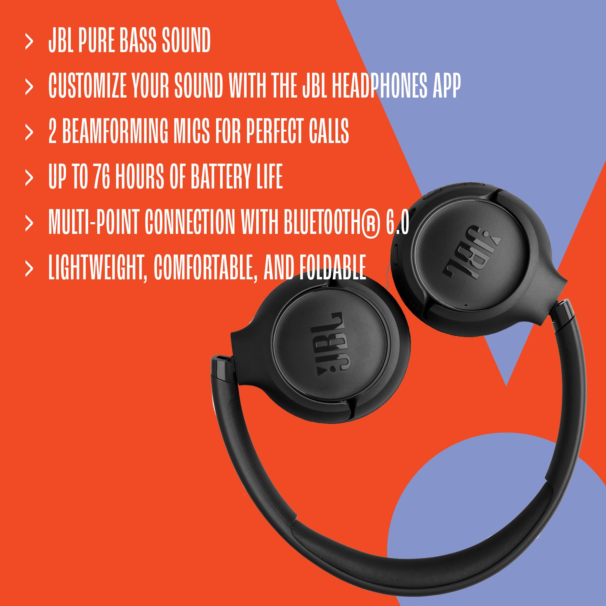 JBL Tune 530 BT Wireless On-Ear Kopfhörermit JBL Pure Bass Sound, Bis zu 76 Stunden Musikwiedergabe, Bluetooth 6.0, leichtem, faltbarem Design, Google Fast Pair, Microsoft Swift Pair, Violett 4