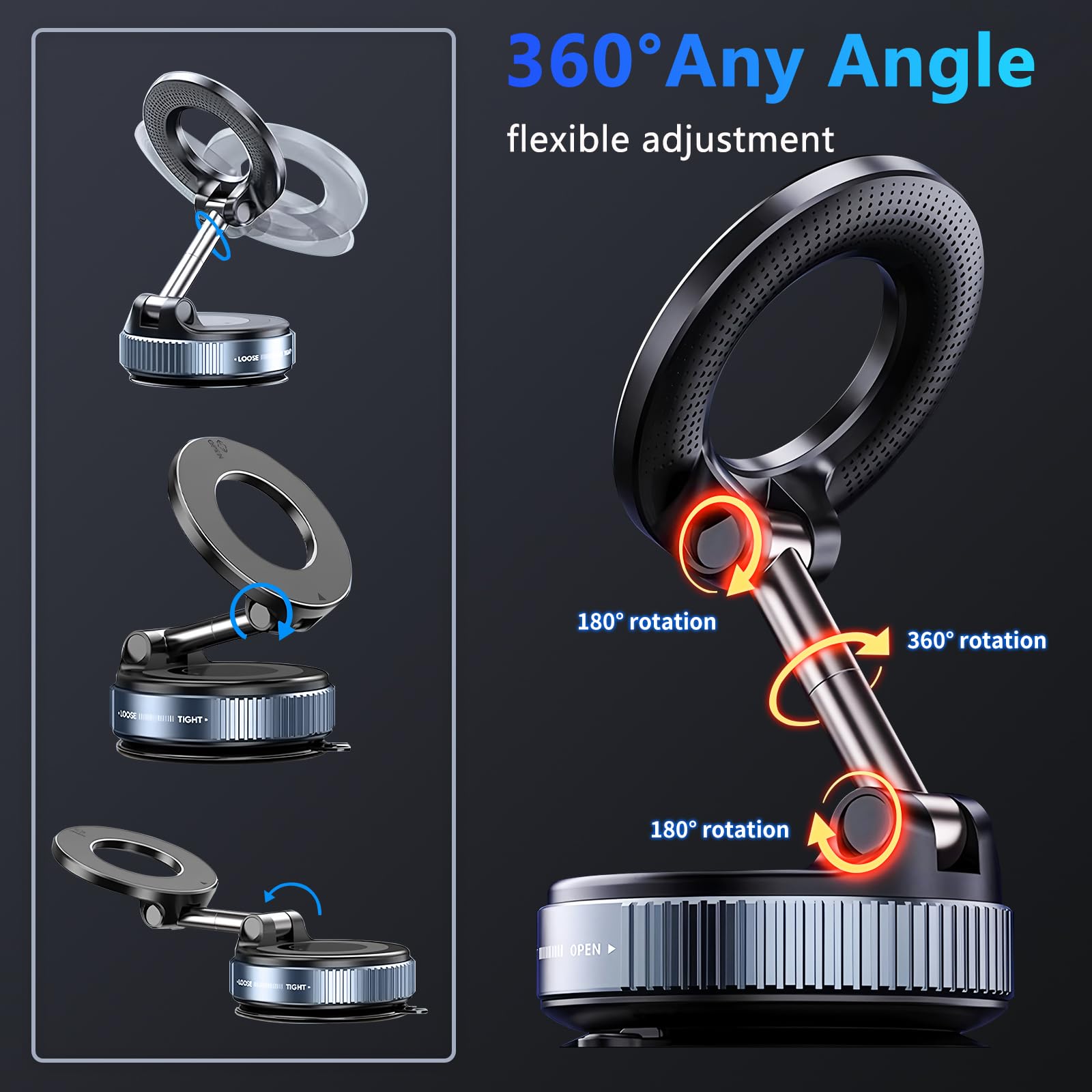 YAOKEEP Magnetic Car Phone Holder for Magsafe [96+LBS Suction & 2800gf Magnetic],360°Adjustable Vacuum Suction Cup Car Phone Mount,Car Mount for iPhone 17 Pro Max 16 15 14 13 12 and All Smartphones