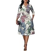 SUZONANA Midi Dresses for Women Casual 3/4 Sleeve Flowy Wedding Dress Plus Size Sundress with Pockets