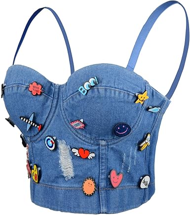 Ellacci Denim Hole Cute Decoration Women S Bustier Crop Top Jean Corset Top Bra At Amazon Women S Clothing Store