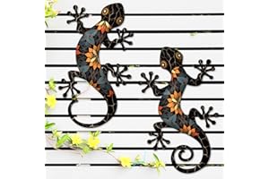 Liosecgar Metal Gecko Outdoor Wall Decorations, 2 Pcs 11.8 inch Gecko Wall Hanging Sculpture for Garden Yard Fence Balcony Porch Home Wall Decorations, Black Metal Wall Art Decor