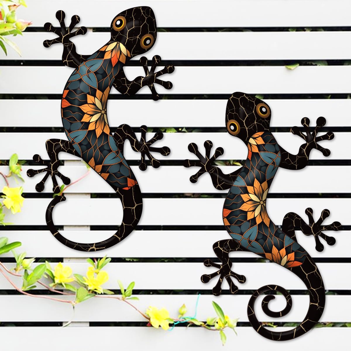 Photo 1 of *SINGLE* Liosecgar Metal Gecko Outdoor Wall Decorations, 11.8 inch Gecko Wall Hanging Sculpture for Garden Yard Fence Balcony Porch Home Wall Decorations, Black Metal Wall Art Decor