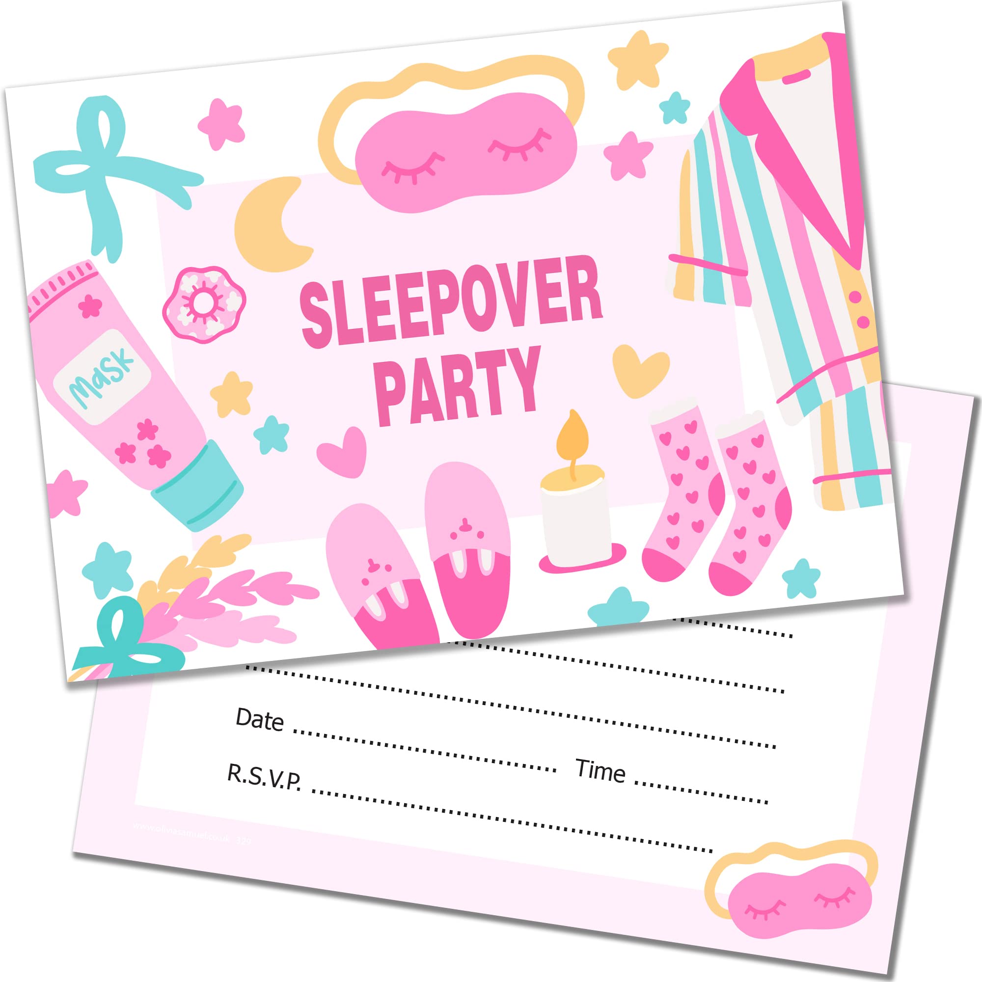 Olivia Samuel 20 x Sleepover Party Invites from A6 Double Sided Cards with Envelopes