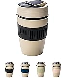 HOORMED 12oz Portable Vacuum Insulated Coffee Mug with Ceramic Inner, for Coffee, Flower Tea, Milk & Juice, Dual - Drinking, Leak - Proof (Black)