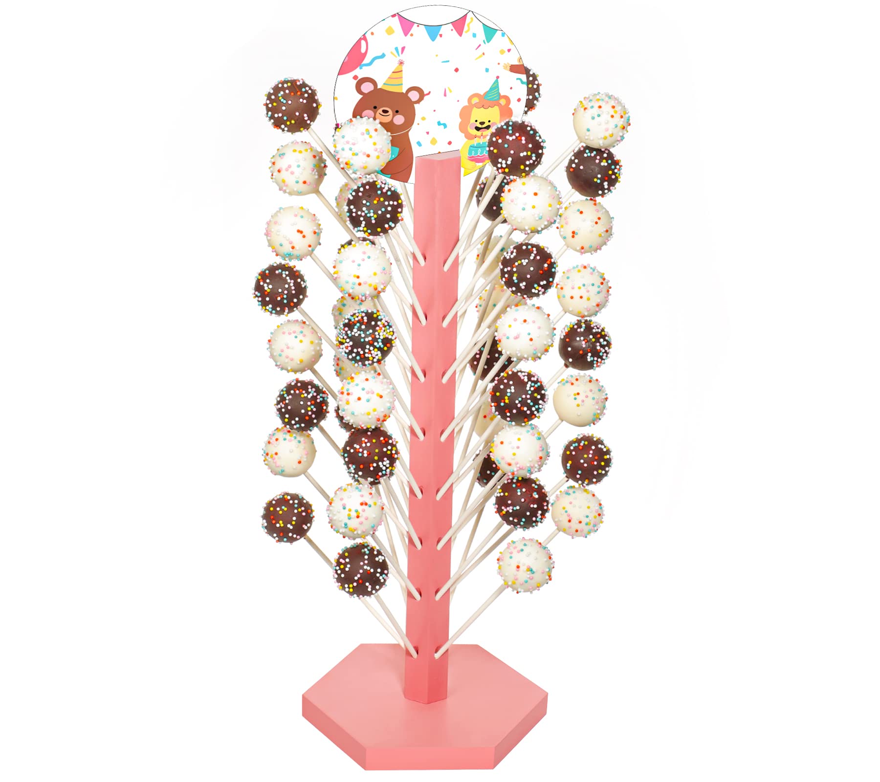 Webake Cake Pop Stand - Wooden Lollipop Holder, 48 Holes, for Dessert Table, Wedding, Birthday, Baby Shower, Party Decoration - Pink