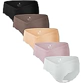 Angelhood 5 Pack Maternity Underwear Seamless, Pregnancy Postpartum Panties Wave Edge No Show Bikini Under Bump