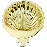 Needzo High Polished Brass Baptism Shell with Cross Handle, 5.75 Inches