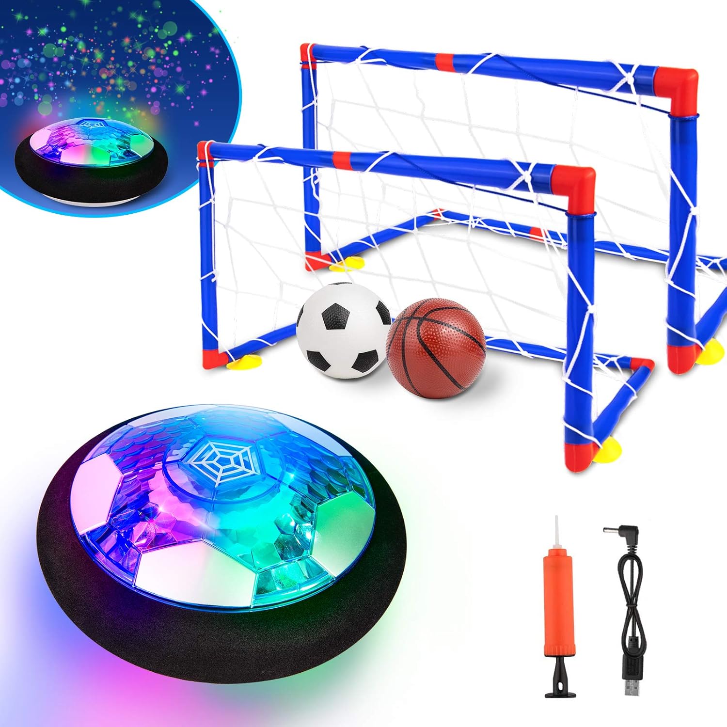 Kids Toys, Hover Soccer Ball Set with 2 Goals, Rechargeable Air Soccer with LED Light and Foam Bumper Indoor Projector Floating Ball Games Gift for 3 4 5 6 7 8-12 Years Old Boy Toddler（Newest Version）: Toys & Games