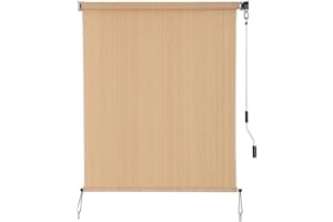 SEEYE Outdoor Sunshade Roller Shades 4' W x 6' H, Cordless Roll Up Shade Blinds Privacy Screen with 90% UV Protection, Exterior Patio Shade Cloth for Porch Pergola Balcony Backyard Windows, Walnut