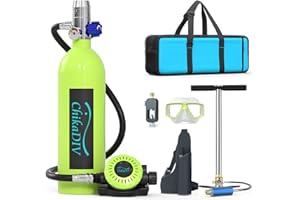 CHIKADIV Scuba Tank–DOT Certified Mini Scuba Tank with Pump 1L Lung Tank for Underwater Breathing Reusable Portable Scuba Diving Tank Equipment Fit for Emergency Rescue