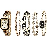 TIME100 Women's Rectangle Watch and Bracelet Set, Women's Bracelet Watch Set，Gifts for Women