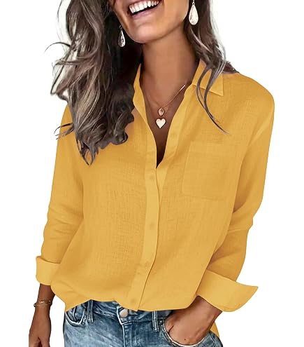 Amazon.com: LOMON Long Sleeve Cotton Blouses for Women Button Down