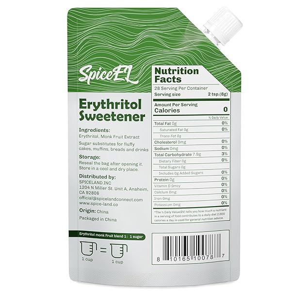 SPICEEL MONK FRUIT SWEETENER WITH ERYTHRITOL – WHITE SUGAR SUBSTITUTE, COFFEE, TEA, GLUTEN FREE, VEGAN, SUGAR REPLACEMENT(8 OZ)