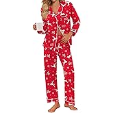 SWOMOG Pajamas for Women Sets 2 Piece Button Down Printed Pjs Long Sleeve Shirt and Pants Fall Sleepwear Cute Loungewear