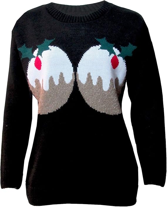 StyleStream Ladies Novelty Christmas 2 Pudding Cupcake Jumper Womens