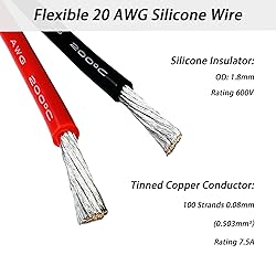 DONOKY 20 Gauge 20 AWG Silicone Wire - Red 300ft