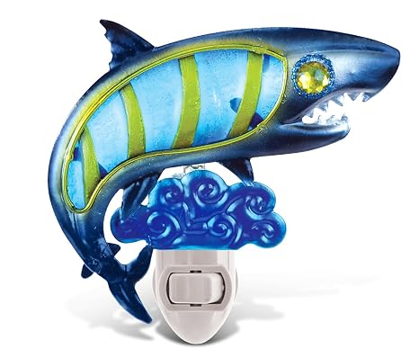 Puzzled Glass Art Night Light, Energy Efficient Plug in Decorative Socket Lamp, Manual On & Off Portable Light for Stairway, Bedroom, Bathroom, Nursery, Home Accessory & Kitchen Decor - Shark