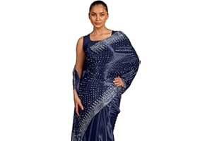 Subham Women's Silk Stone Work Farewell Plain Saree with Blouse Piece | Scalloped Cut Work Border