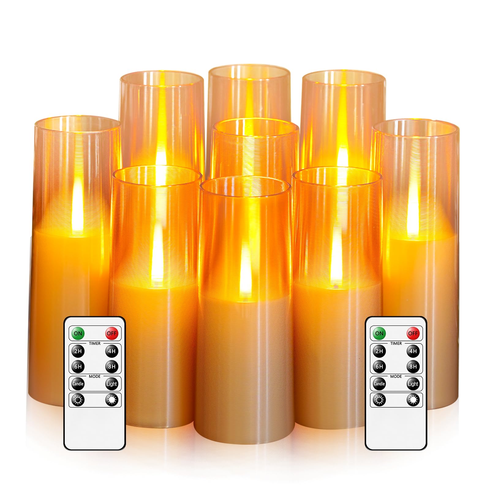 Photo 1 of Eebuss Flickering Flameless Candles 9 Pcs, Battery Operated Candles with Remote Timer, Realistic Pillar LED Candles for Home Decor (Gold)