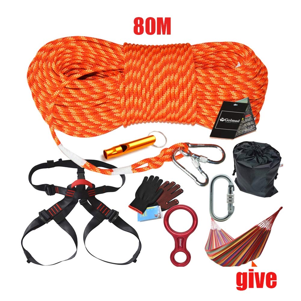 屋外サバイバルキット 80メートルクライミングロープカラビナハーネスアドベンチャー機器救命緊急サバイバルロープ家族緊急セット B07q3t64yc 7ピース ロープ 張り綱 無料発送 Dispora Jatimprov Go Id