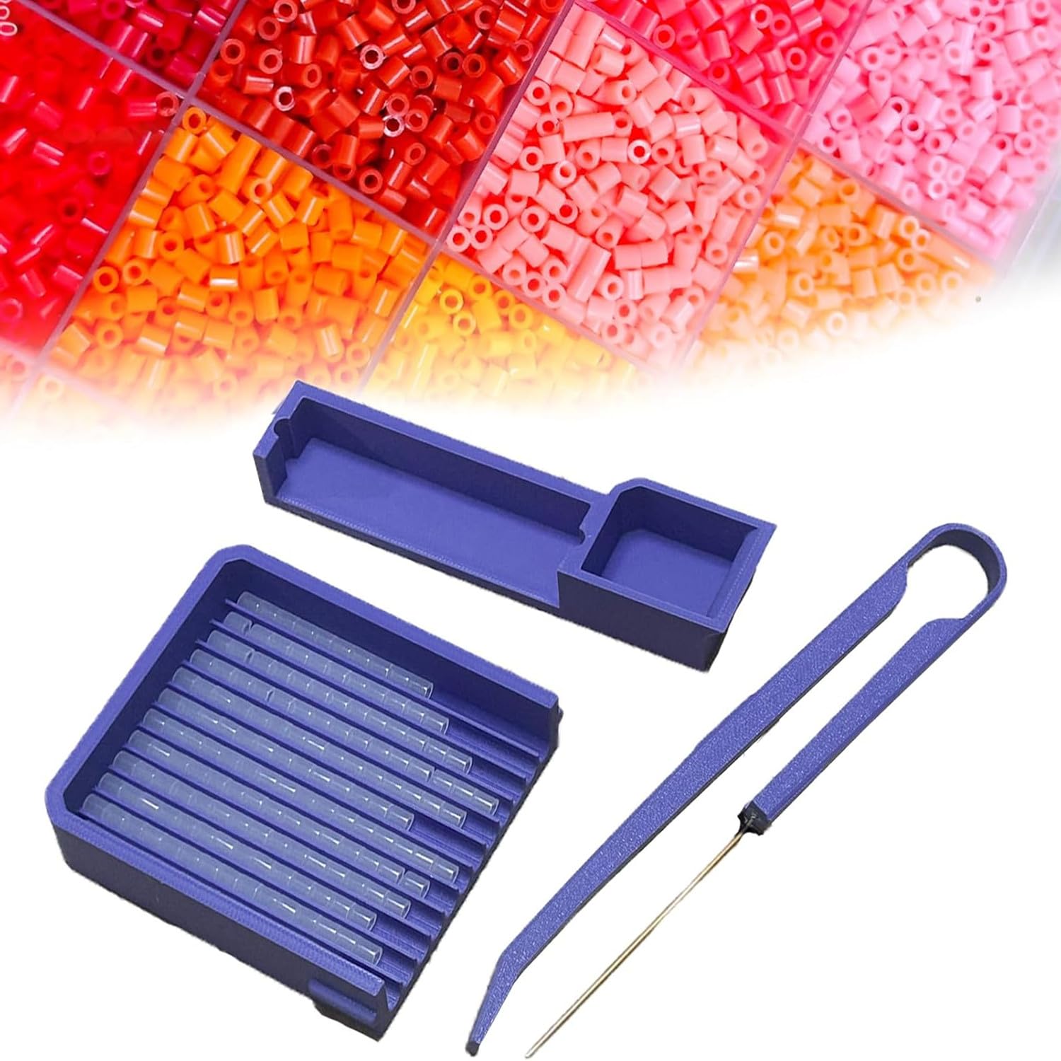 Zheigaoxea Single Needle Tweezer & Aligner Tray Set, 5mm Fuse Beads Kit with Single Needle Tweezer Bead Scoop and Aligner Tray, Fuse Tool for Crafting Jewelry Bracelet (5mm Bead Tool Kit)