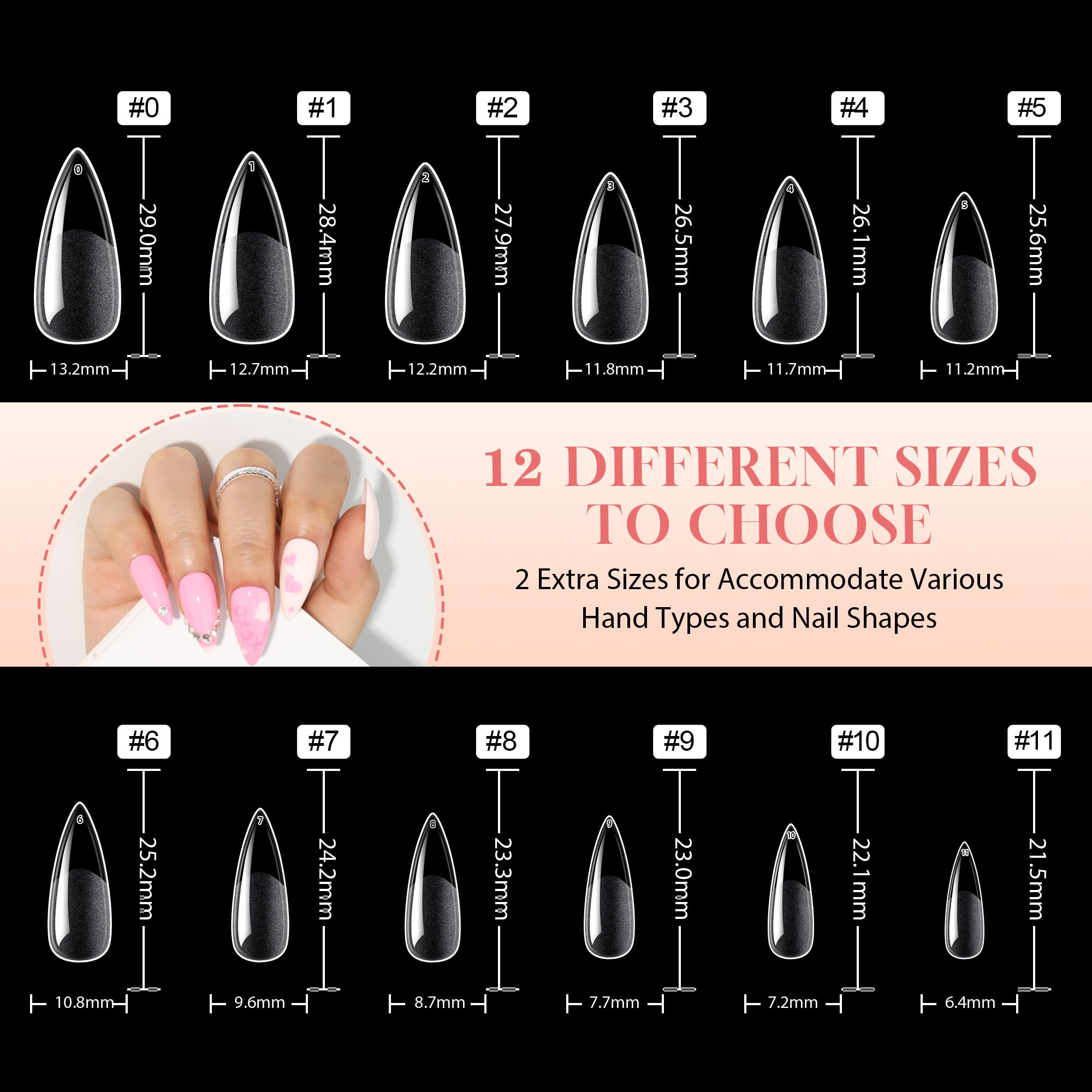 UNA GELLA Stiletto Gel Nail x Tips Full Cover 312Pcs No C Curve Stiletto Nail Tips Pre-buff Press On Nails Half Matte Almond Gel Tips for Nail Extension DIY Salon 12 Sizes - Image 6