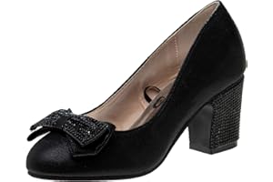 Badgley Mischka Closed Toe Heels for Kids Girls - Block Heel Dress Shoe Pumps with Crystal Frame (Sizes 13-6 Little Kid-Big Kid)