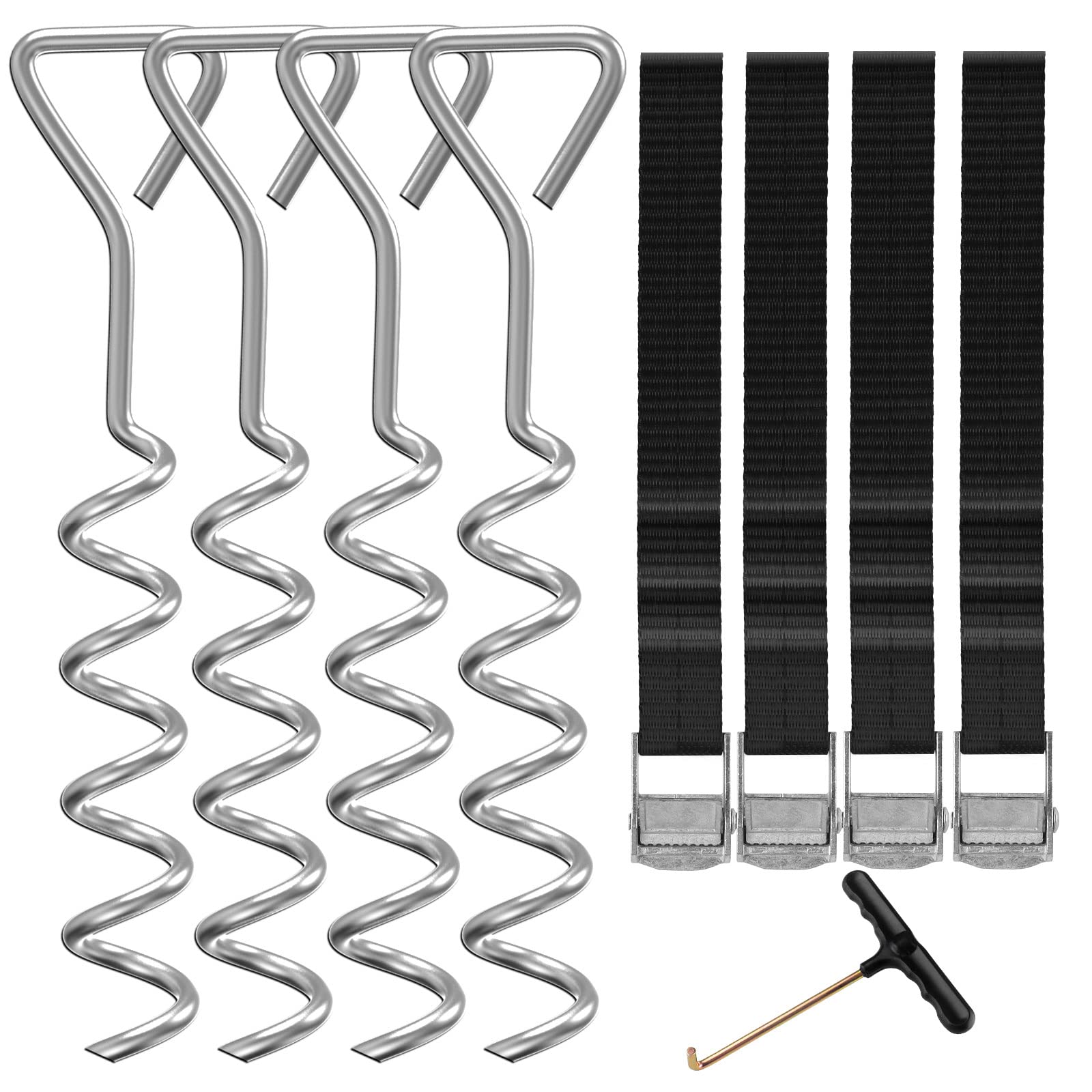 synoratory Heavy Duty Trampoline Stakes Anchors High Wind,Galvanized Steel Trampoline Anchors Kit for 15ft,14ft,12ft,10ftTrampoline,15.8inch Ground Anchors Trampoline Accessories