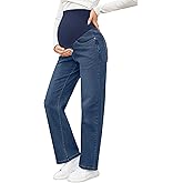 fitglam Women's Maternity Jeans Straight Leg Relaxed Fit Over Belly Pregnancy Denim Work Pants Maternity Clothes with Pockets