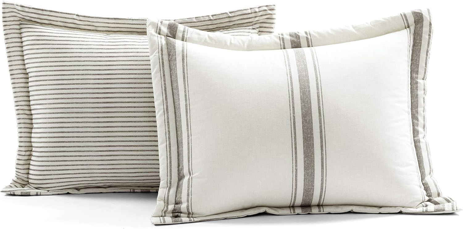 Lush Decor, Gray Comforter Farmhouse Stripe 3 Piece Reversible Bedding Set, Full Queen: Home & Kitchen