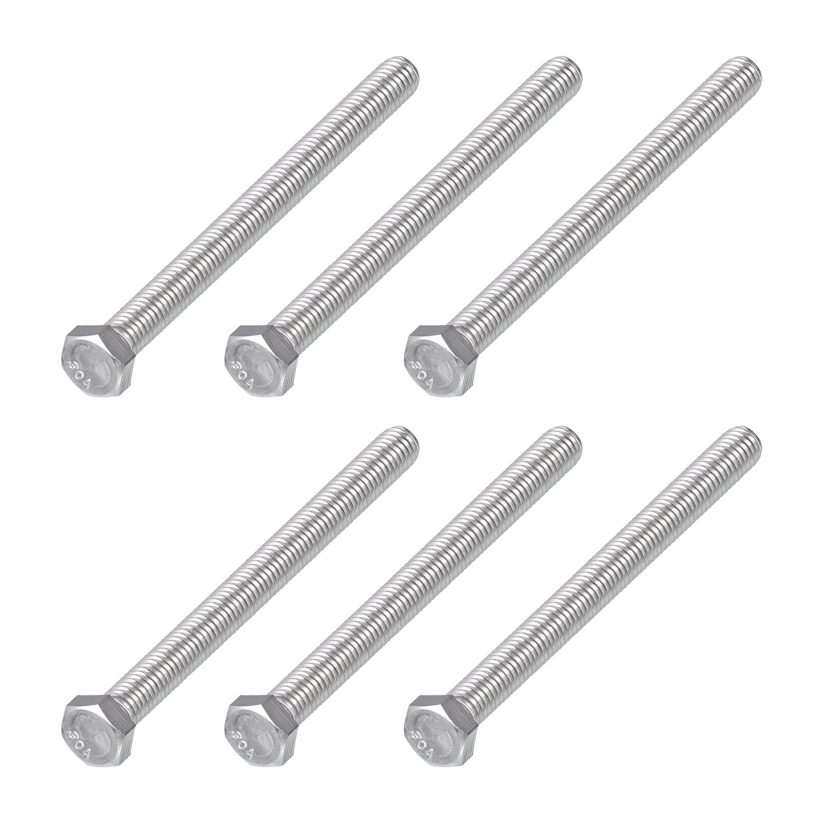 METALLIXITY Hex Head Bolts (3/8-16 x 4-1/2") 6Pcs, 304 Stainless Steel 18-8, Fully Threaded, External Hex Drive, Plain Finish, Hex Head Screw Bolt, Silver — image 1