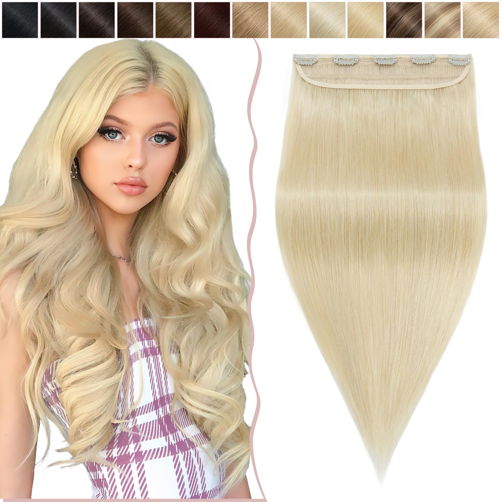 16 inch SEGO Clip in Hair Extension Human Hair One Piece THICK [#60 Platinum Blonde] 100% Real Remy Hairpieces 3/4 Full Head Straight (80g)
