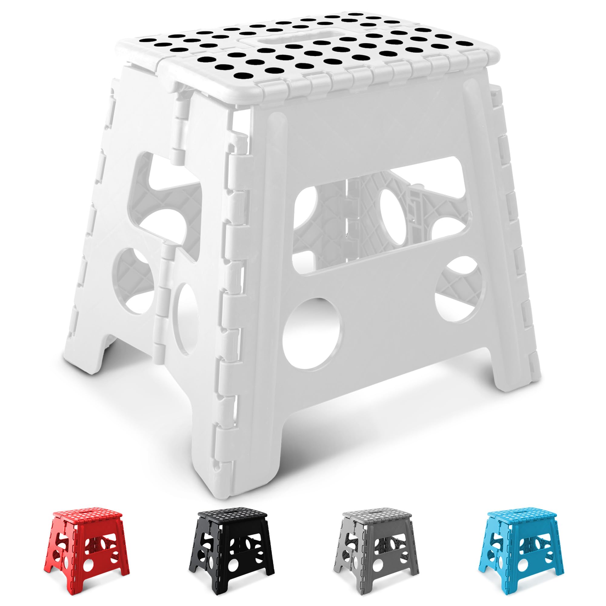 KEPLIN 13 Inch Heavy Duty Folding Step Stool | Non-Slip Foldable Footstool for Toddlers, Children & Adults | Portable, Lightweight Plastic Footstep w/Carrying Handle for Indoor or Outdoor (White)