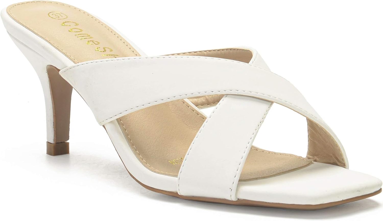 ComeShun Women Low Kitten Heel Mules Cross Strap Slide On Sandals