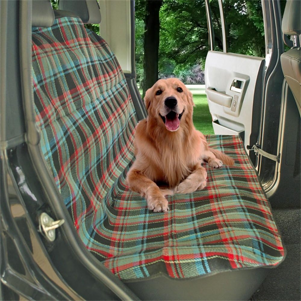 Uniflow In Dog Pet Bench Back Seat Cover Protector Waterproof &NonSlip Hammock With Velcro Seatbelt Hole Tartan Convertible 57''45''' inch For Cars Truck SUV Machine Washable