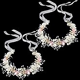 Retrowavy 2 Pcs Flower Girl Headpiece, Flower Girl Hair Accessories Rhinestone Crystal Princess Pearl Headband Bridal Hair Headband for Wedding First Communion(Pink)