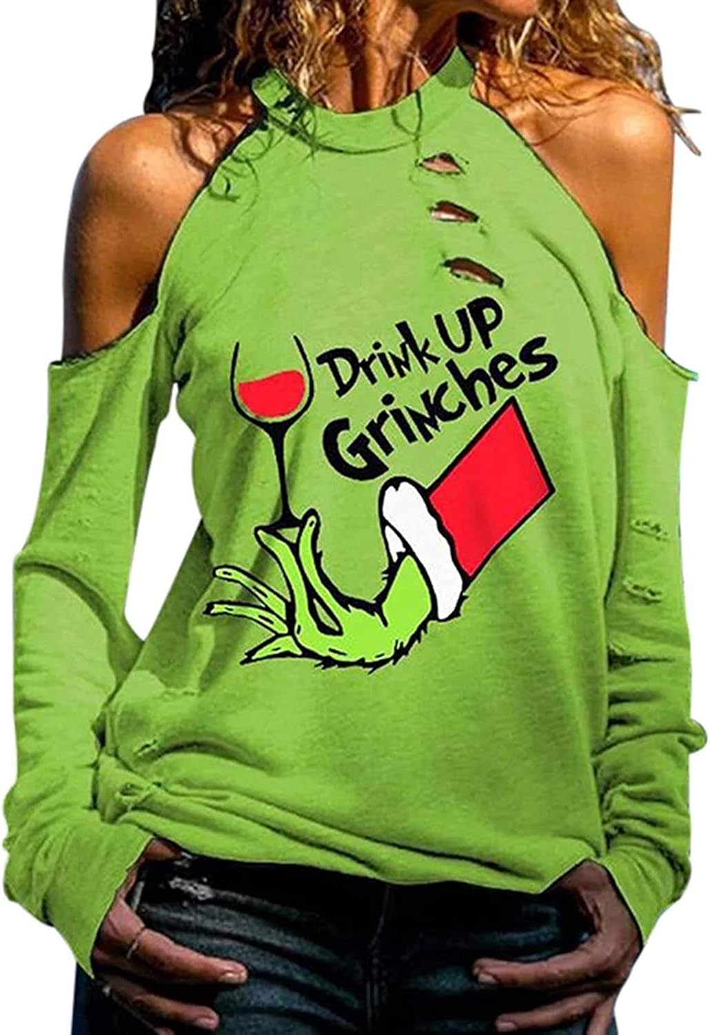 Women Sweatshirt Top Printed with Letters Drink Up