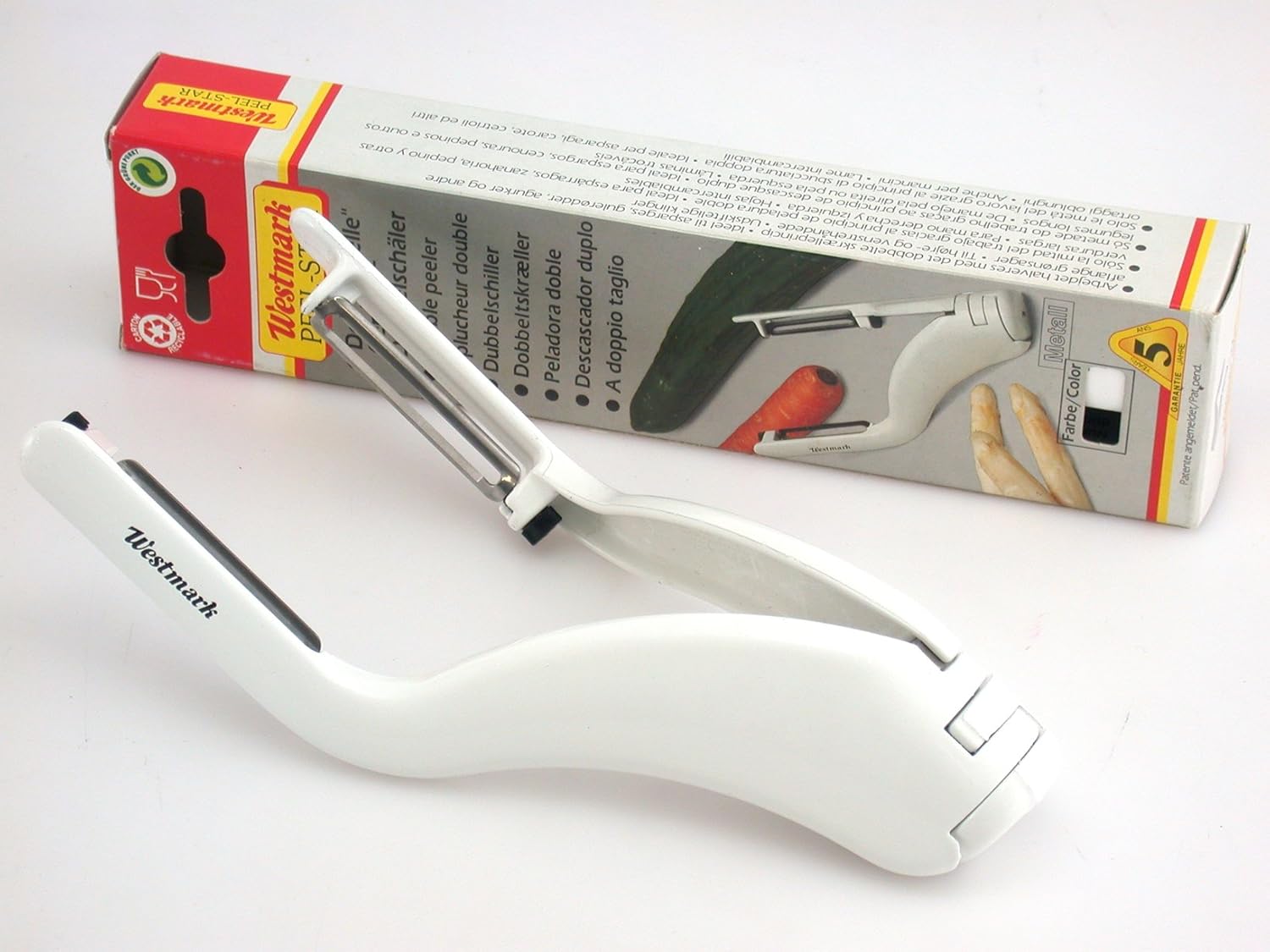 Westmark Gemüse-Doppelschäler, Spargel-Schäler, Edelstahlklingen, Peel-Star, Aluminium, lebensmittelechte Beschichtung, 60502260