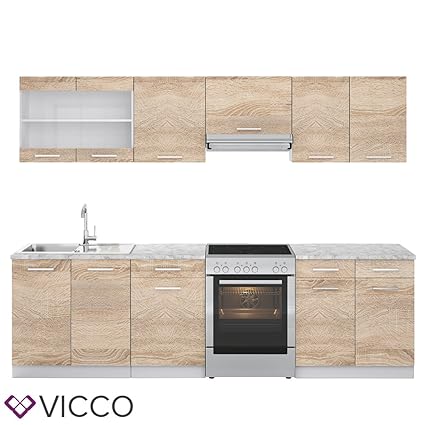 Vicco Küche Raul Küchenzeile Küchenblock Einbauküche 270 cm Sonoma - Frei Kombinierbare Einheiten