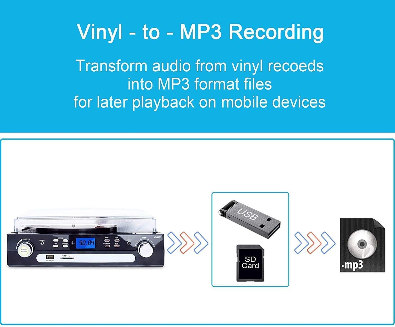 DIGITNOW! Vinyl Record Player, Bluetooth Turntable with Stereo Speakers, Turntable for Vinyl to MP3 with Cassette Play - Image 5