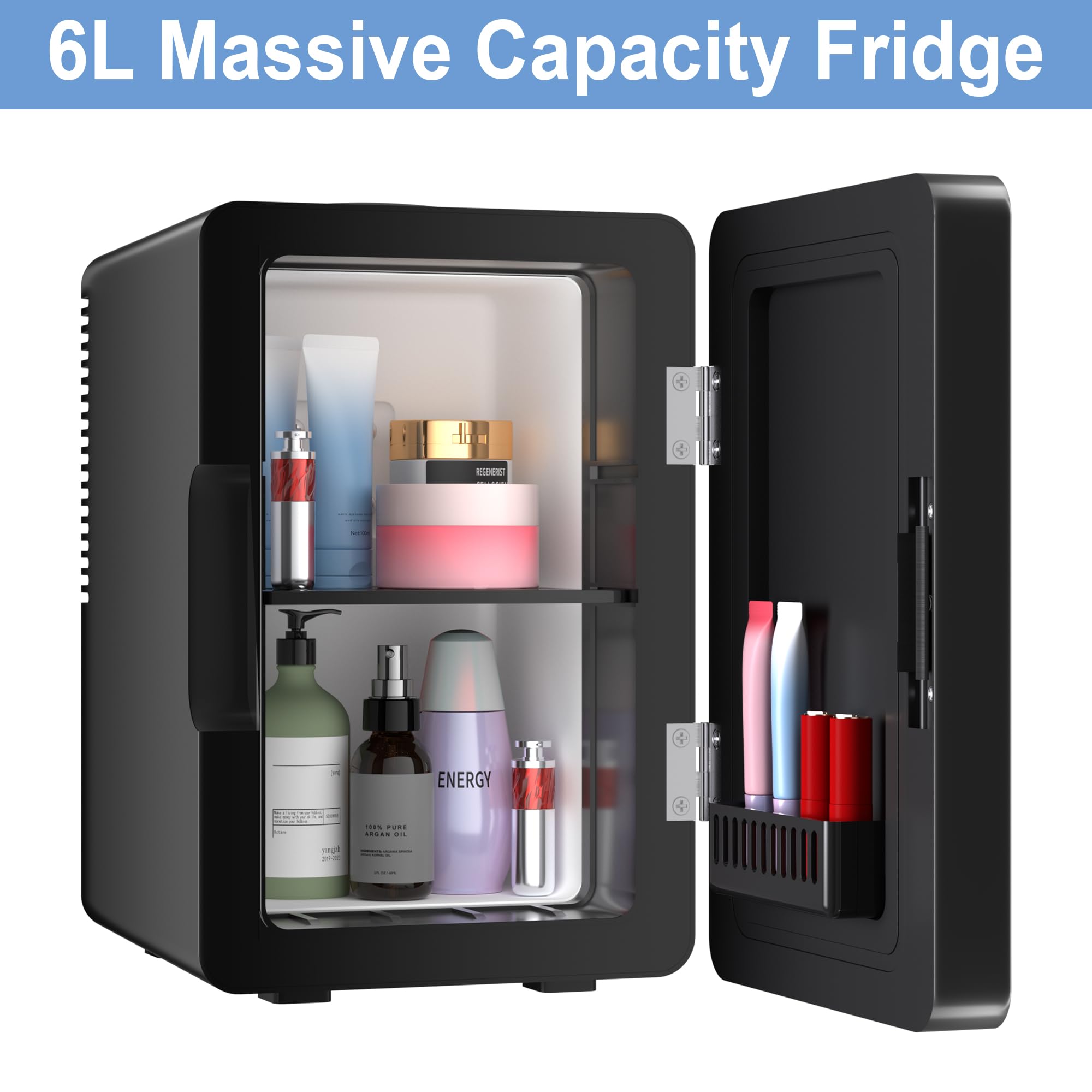 Mini Fridge 6L for Bedroom, Makeup Little Refrigerator with LED Light Portable Cosmetic Fridge for Dorm and Office, Desk Personal Cooler for Beauty Skincare Product and Food, Black - Image 2