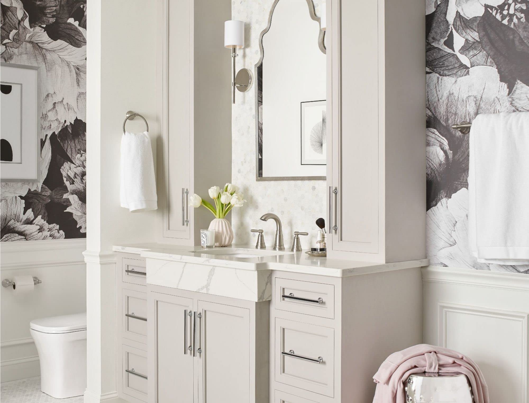 Moen Halle Spot Resist Nickel Widespread Traditional Bathroom Faucet with Drain Assembly for 3-Hole Applications, 84972SRN