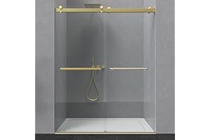 ENSO SENKA 56-60” x 76” Frameless Shower Door, 5/16" (8mm) Clear SGCC Tempered Glass, Bathroom Dual Sliding Shower Doors, Brushed Gold