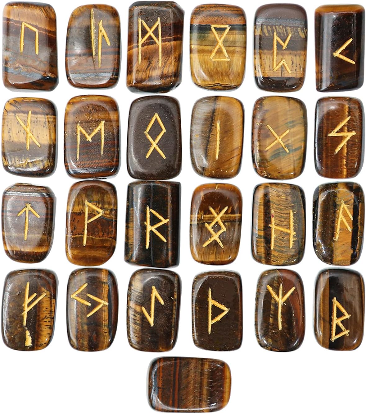 Indoor Fountains & Accessories - Crocon Tiger Eye Rectangle Shape Gemstone Runes with Elder Futhark Alphabet Engraved 25 pcs Rune Set Crystal Divination Metaphysical Healing Chakra Reiki Runes Set with a Pouch Size : 20-25mm