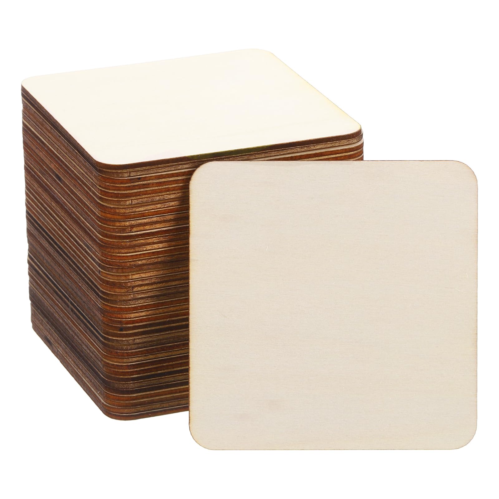 PATIKIL 100mm Wood Pieces, 40Pcs Unfinished Square Wood Shapes Blank Wooden Cutouts Natural Ornaments for DIY Project Photo Coaster Wall Tiles